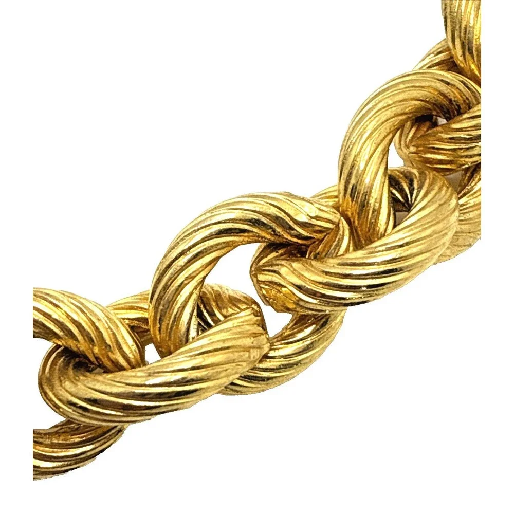 Heavy Gold Tone Textured Round Link Chain Choker Necklace Chunky 1980s Statement